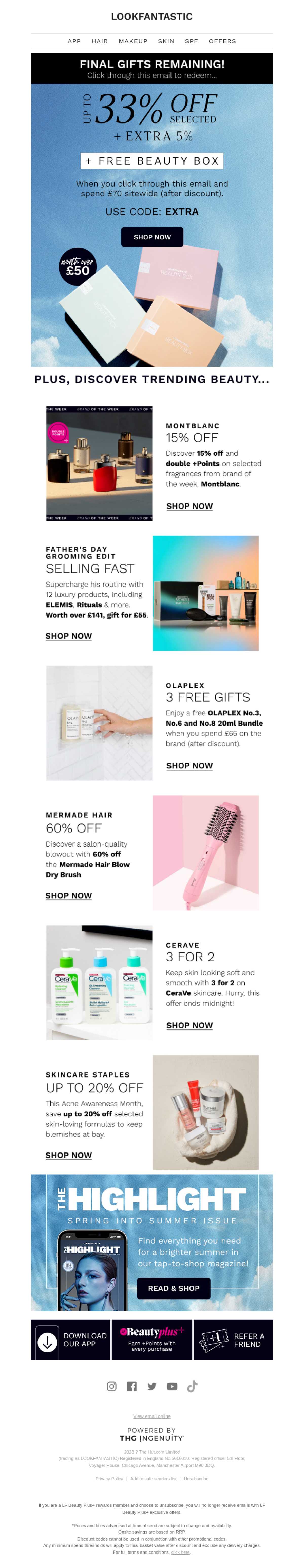 FINAL GIFTS  Up To 33% + EXTRA 5% + FREE Beauty Box (Worth Over 50)